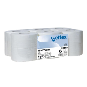 Celtex Mini Jumbo Toilettenpapier 2-lagig Zellstoff 9,2x18cm weiß, 12 Rollen je 160m