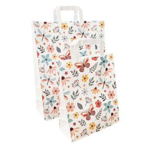 Papiertragetaschen aus Kraftpapier 320+120x400mm mit Schmetterling Motiv weiß, 250 Stk