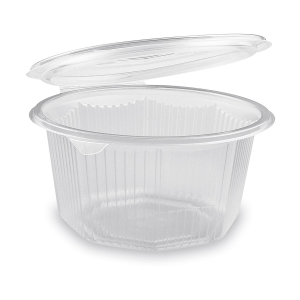 Achteckbecher klar mit angehängtem Deckel 1000 ml (PP), 10 Stk.