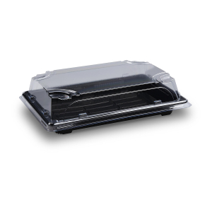 Sushi Schalen schwarz Set mit Deckel transparent PP/rPET 188 x 130 x 45 mm, 50 Stk.